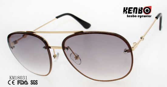 Fashion Metal Sunglasses with Double Bridges and Ocean Lens Km18031