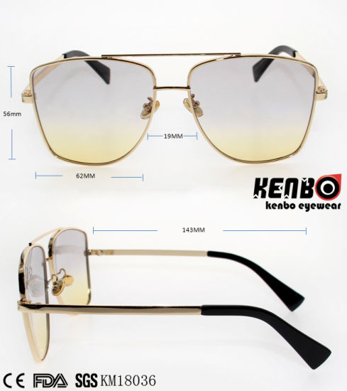 Fashion Design Metal Sunglasses with Double Bridges and Ocean Lens Km18036