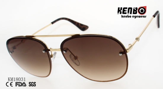 Fashion Metal Sunglasses with Double Bridges and Ocean Lens Km18031