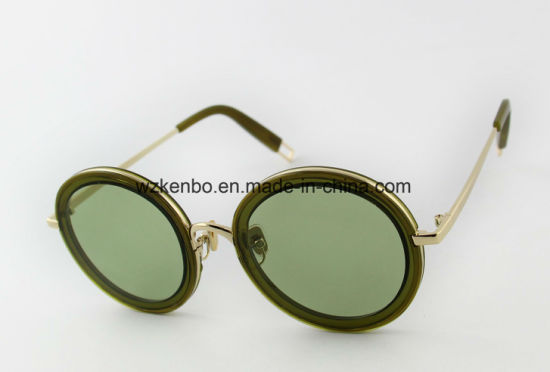 Fashion Round Frame Combine Metal and Plastic Sunglasses Km17074