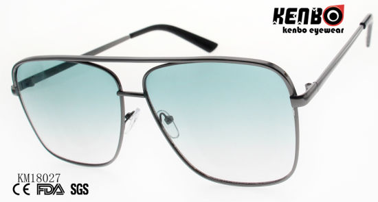 Large Square Frame Metal Sunglasses with Double Bridges and Ocean Lens Km18027