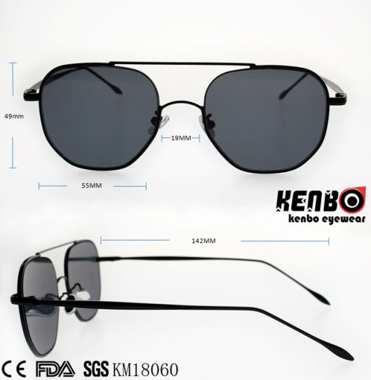 Fashion Metal Sunglasses with Double Bridges and Polygonal Lens Km18060