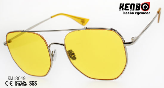 Fashion Metal Sunglasses with Double Bridges and Polygonal Lens Km18049